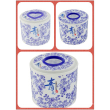 Blue &amp; White Porzellan Plastik Runde Tissue Boxes / Papierhalter (FF-5005)